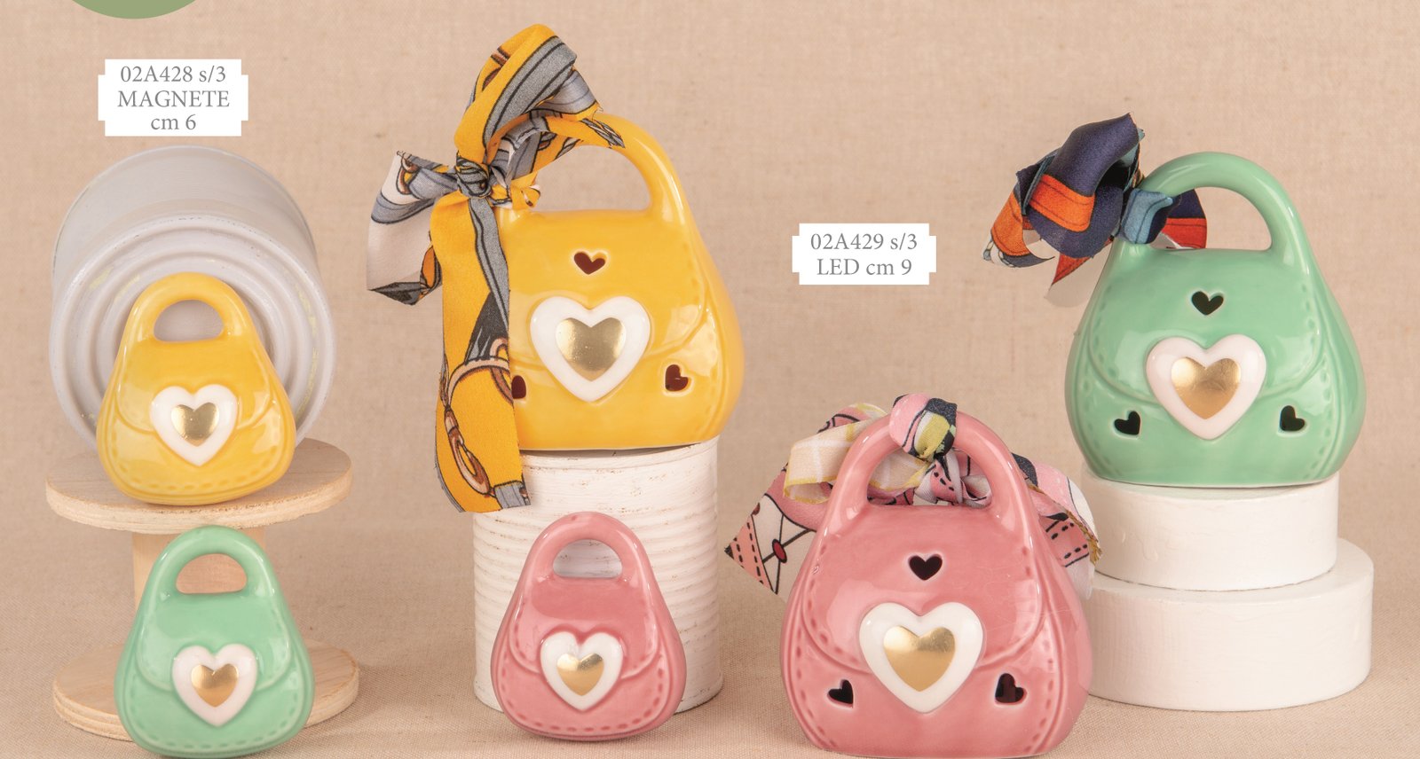 Borsetta Magnete e LED Set 3 Pezzi Bomboniera 6-9 cm 02A428-02A429, ideale per Matrimonio chic.