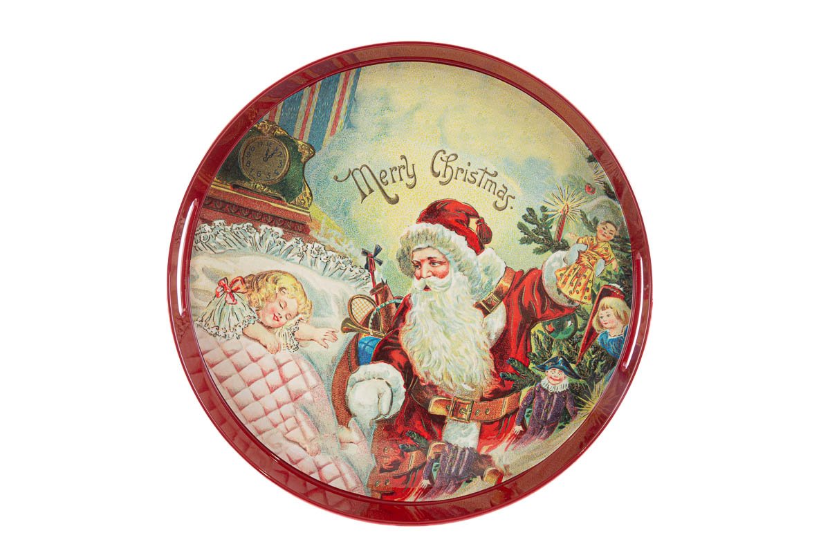 Bomboniera Vassoio di Natale con Babbo Natale in melamina d.37x4,5cm, codice 37002. Ideale per le feste natalizie - Bomboniere Cupido Trapani.