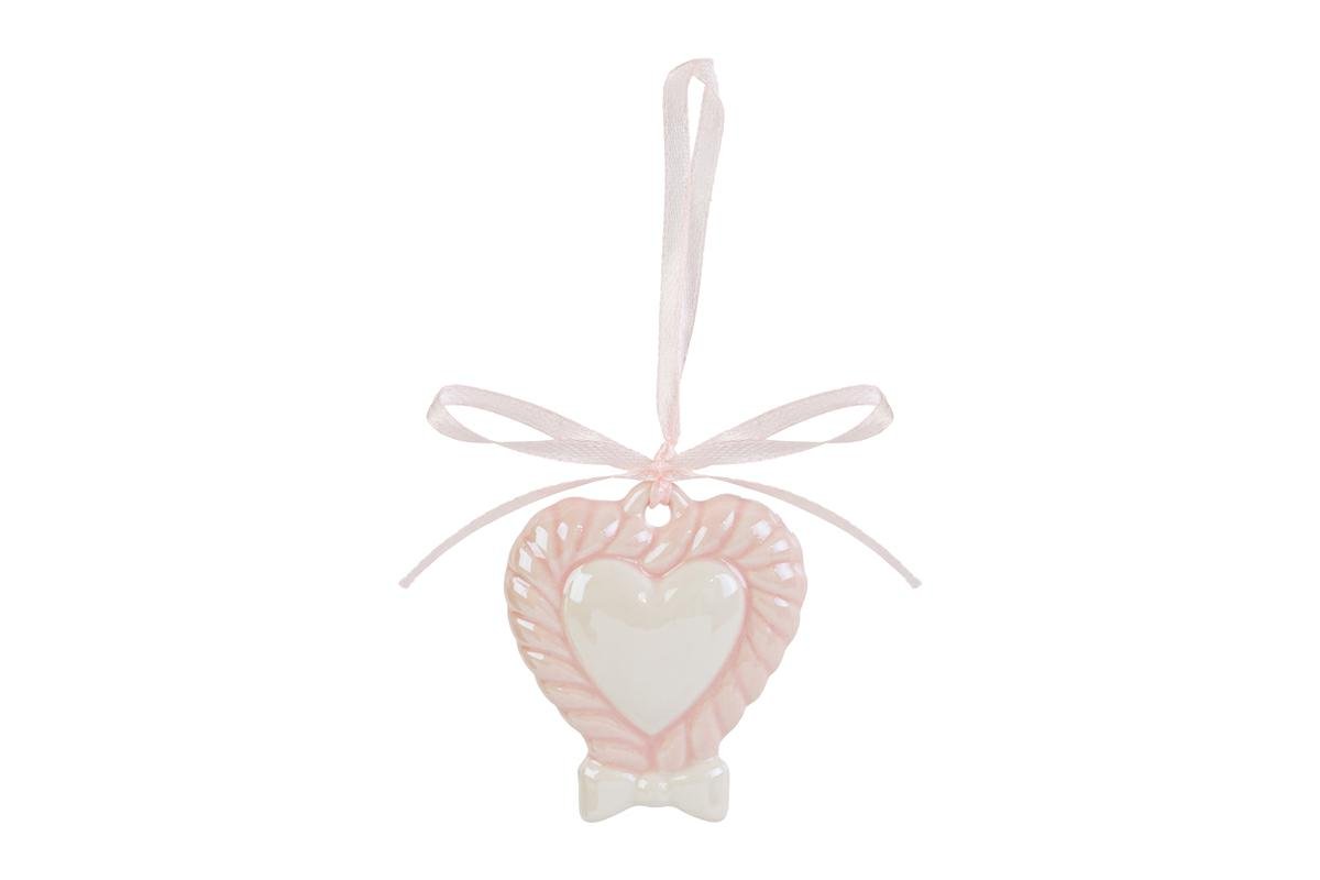 Appendino Calamita Cuore Porcellana Rosa Bomboniera 4,5×5 cm 58170, ideale per Matrimonio shabby.