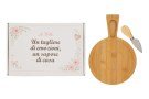 Set Tagliere Legno + Coltello Formaggio Bomboniera 26×18×2 cm con Color Box 58099, ideale per Matrimonio conviviale.