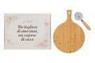 Set Tagliere Legno + Tagliapizza Bomboniera 40×30 cm con Color Box 58101, ideale per Matrimonio pizza lover.