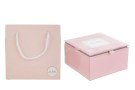 Scatola Vetro Rosa 12×12×h.7 cm Bomboniera con Shopper 58112, ideale per Battesimo femminuccia.