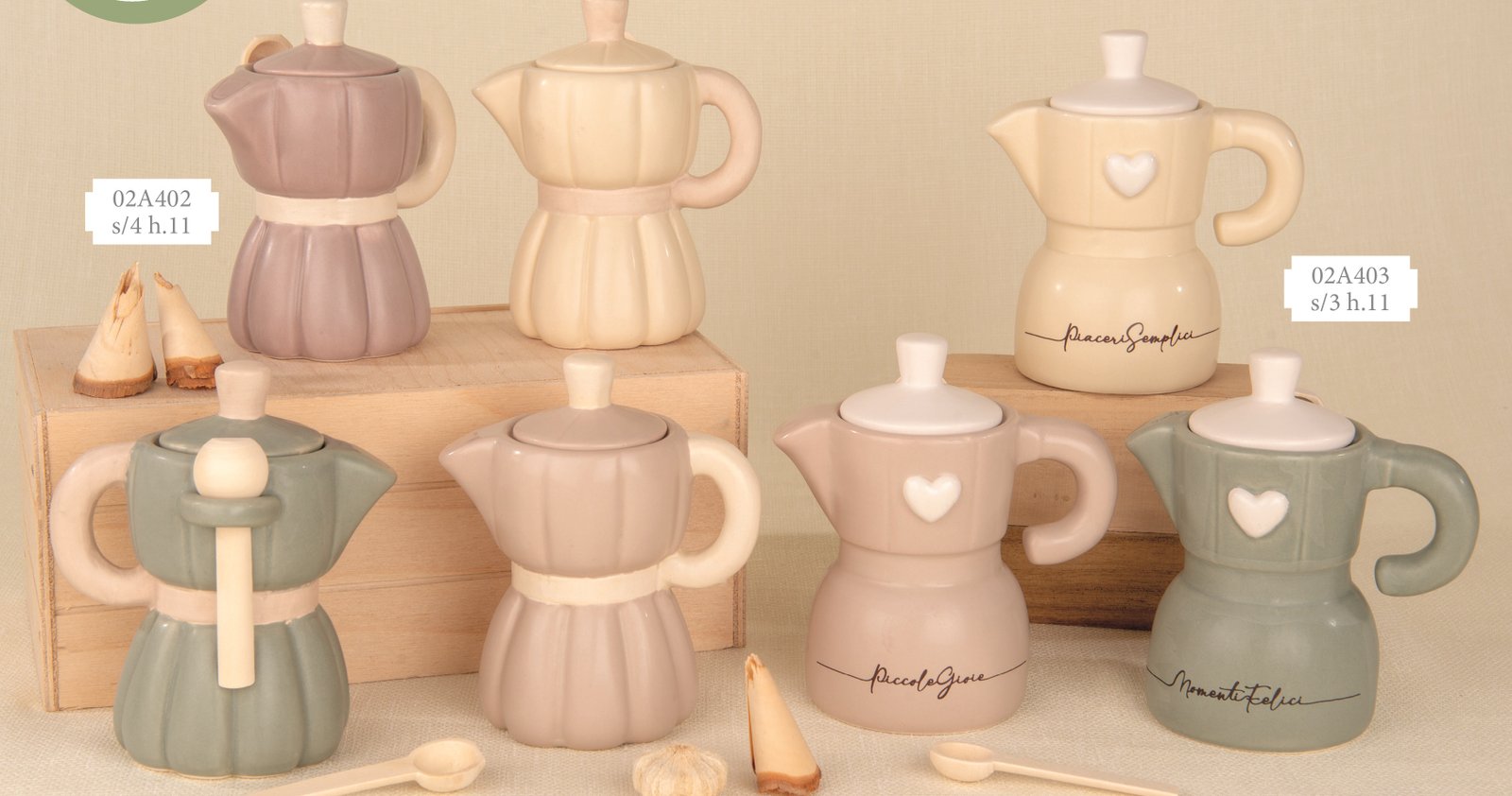 Moka riga arys H 11cm 4 ass e moka ayrs cuore H 11cm 3 ass - Bomboniera italiana originale 2026