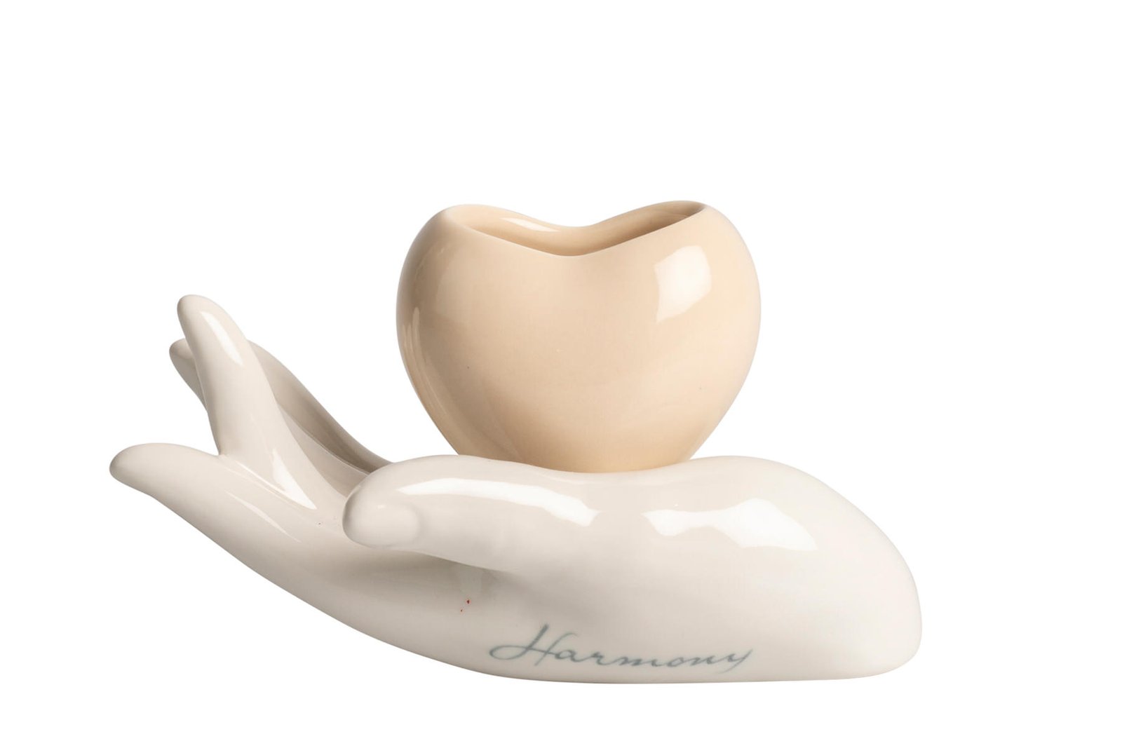 Mano bianca porcellana con candela cuore tortora con box - Bomboniera religiosa elegante